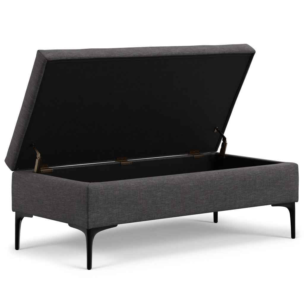 48" Black and Slate Gray Upholstery Storage Ottoman