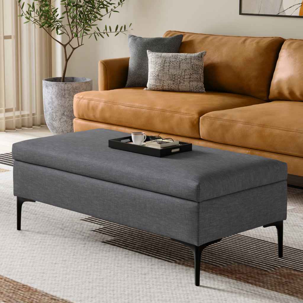 48" Black and Slate Gray Upholstery Storage Ottoman
