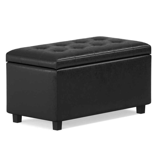 34" Dark Brown and Black Upholstery Storage Ottoman