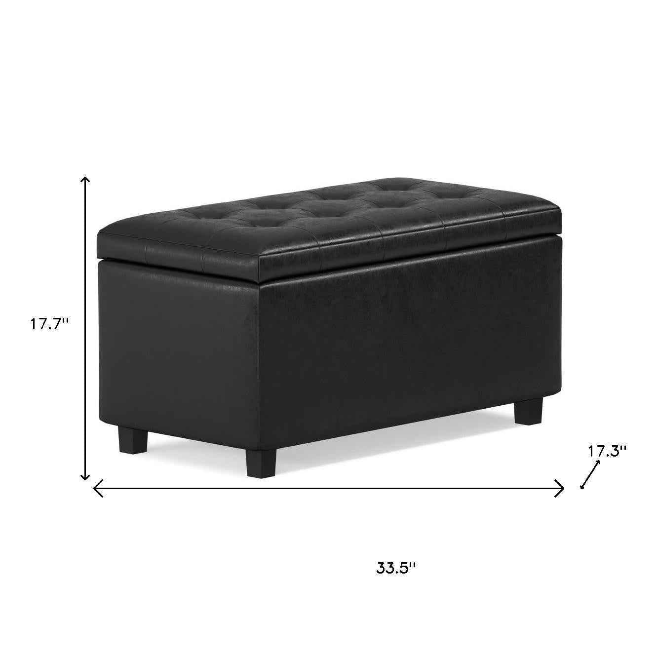 34" Dark Brown and Black Upholstery Storage Ottoman