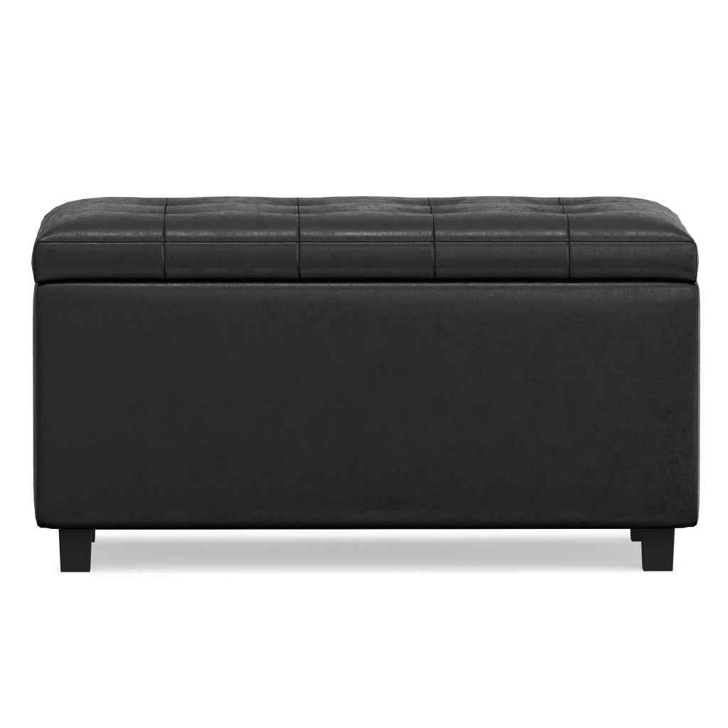34" Dark Brown and Black Upholstery Storage Ottoman