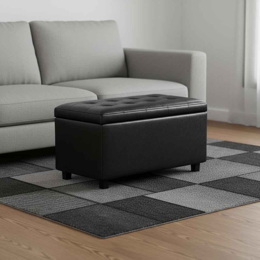 34" Dark Brown and Black Upholstery Storage Ottoman