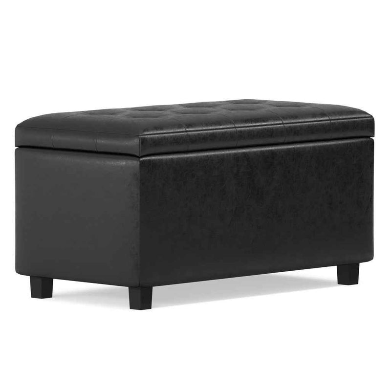 34" Dark Brown and Black Upholstery Storage Ottoman