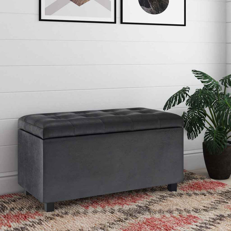34" Dark Brown and Black Upholstery Storage Ottoman