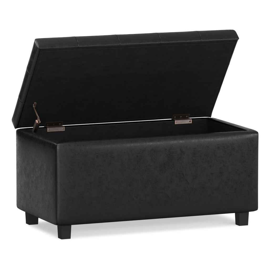 34" Dark Brown and Black Upholstery Storage Ottoman