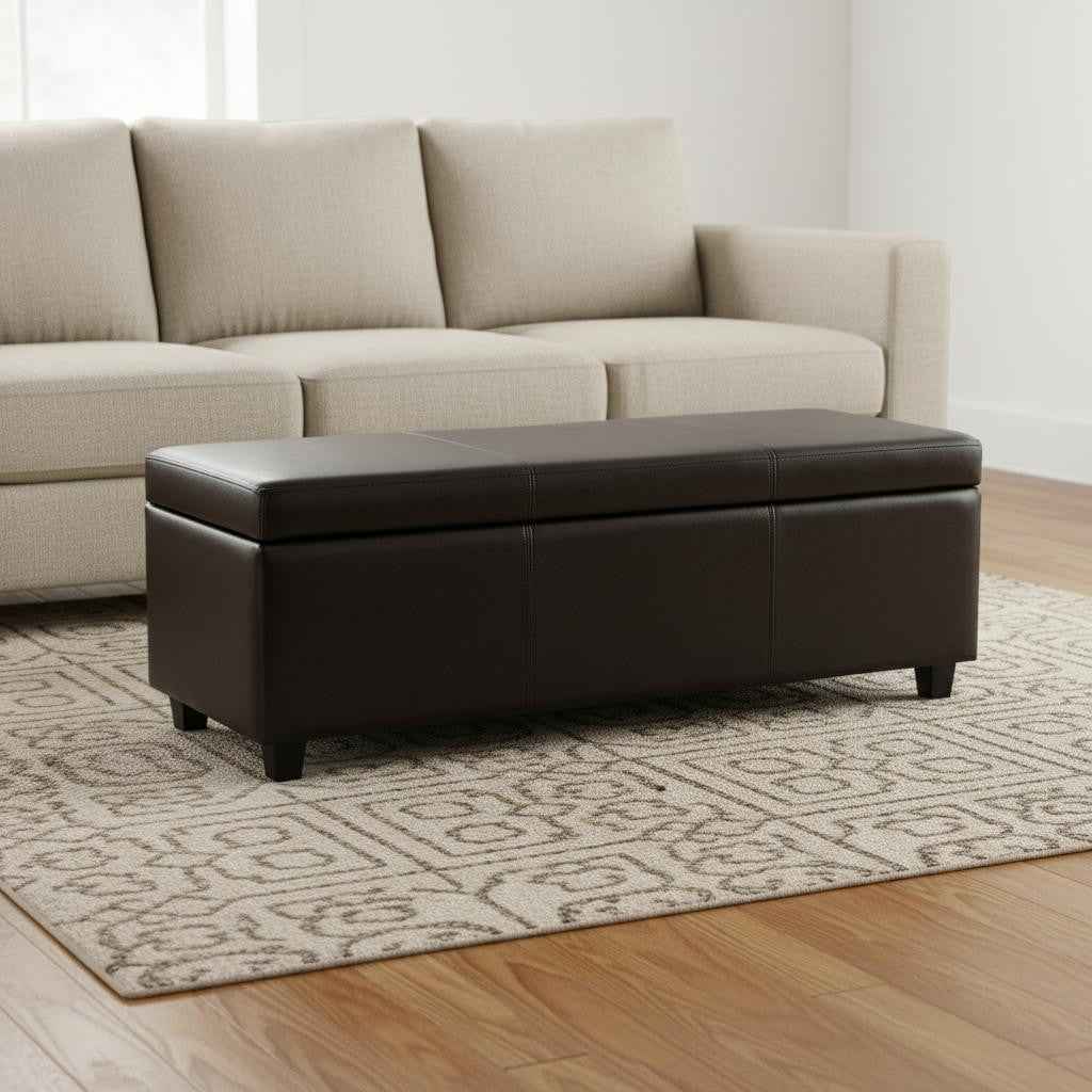 48" Dark Brown and Brown Upholstery Storage Ottoman