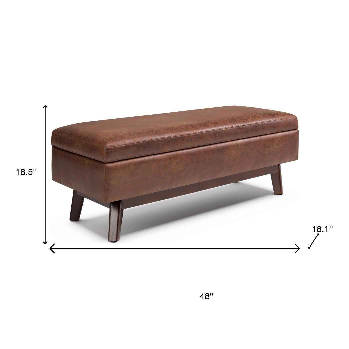 48" Brown Leather Cocktail Ottoman With Storage