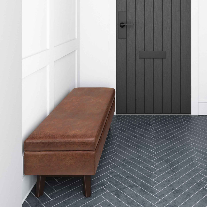 48" Brown Leather Cocktail Ottoman With Storage