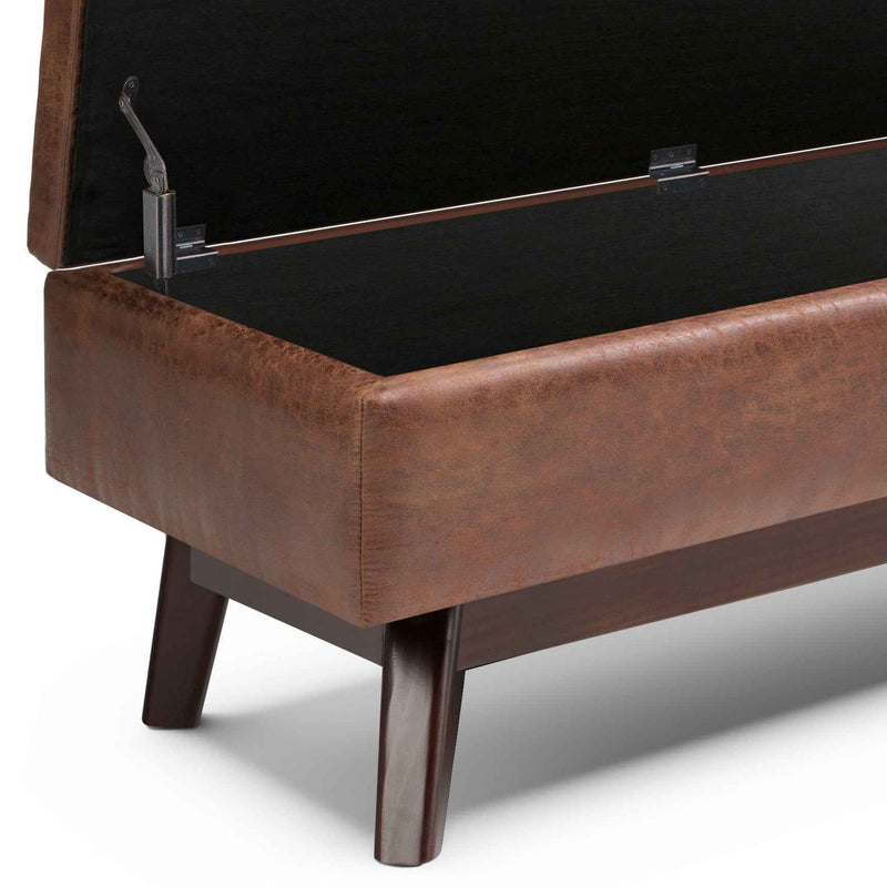 48" Brown Leather Cocktail Ottoman With Storage