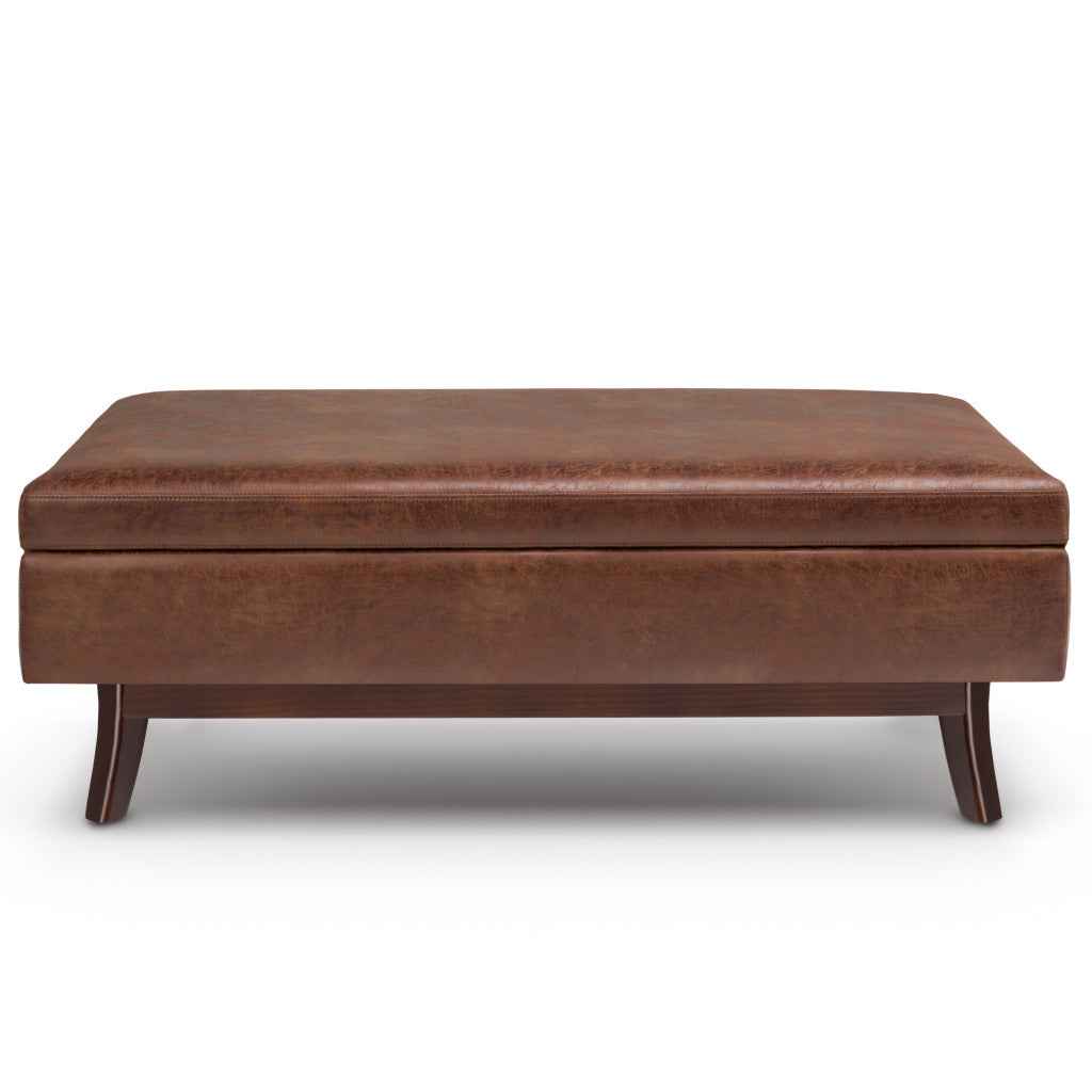 48" Brown Leather Cocktail Ottoman With Storage