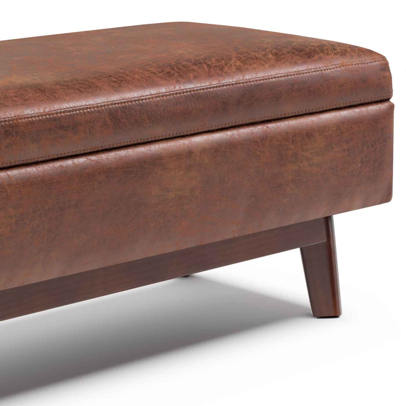 48" Brown Leather Cocktail Ottoman With Storage