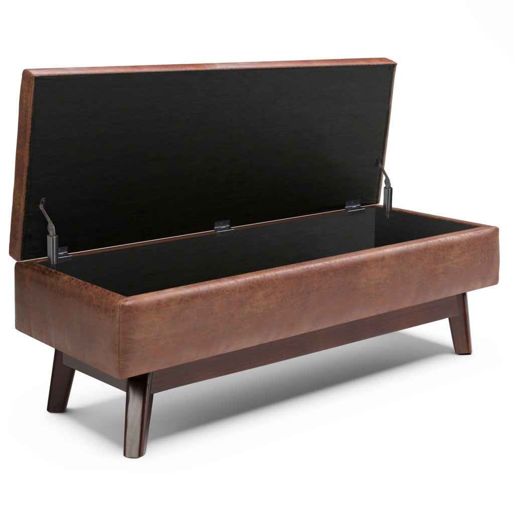 48" Brown Leather Cocktail Ottoman With Storage