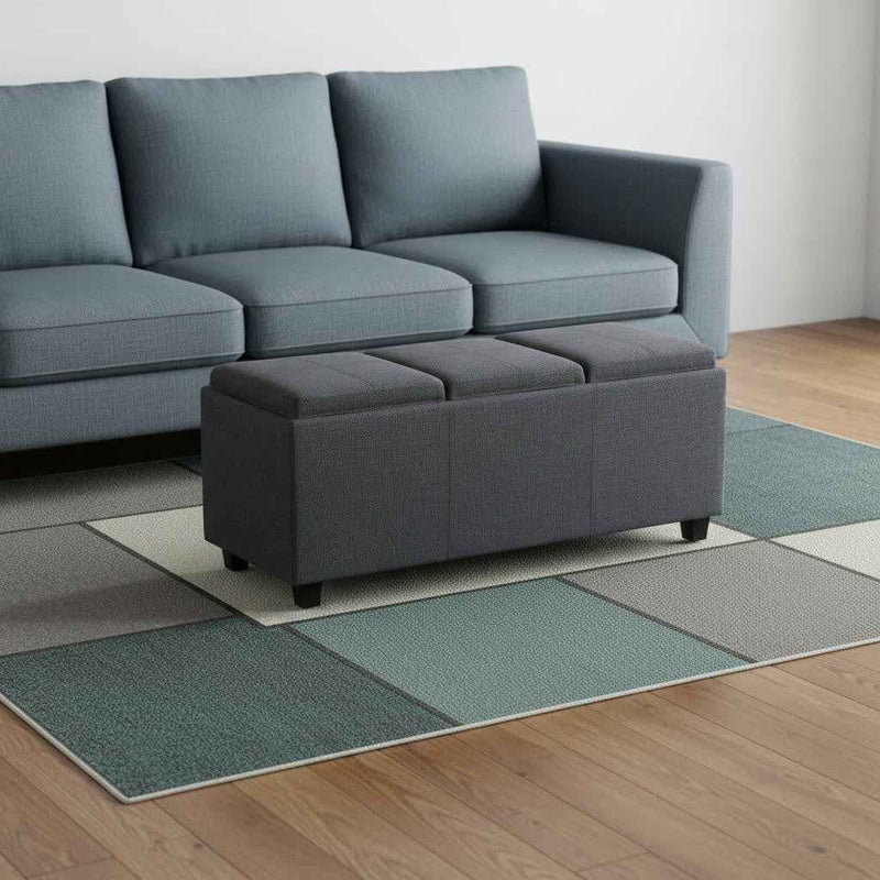 42" Dark Brown and Slate Gray Upholstery Storage Ottoman