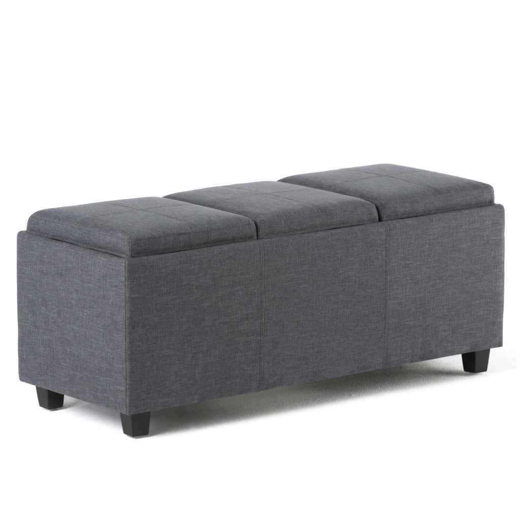42" Dark Brown and Slate Gray Upholstery Storage Ottoman