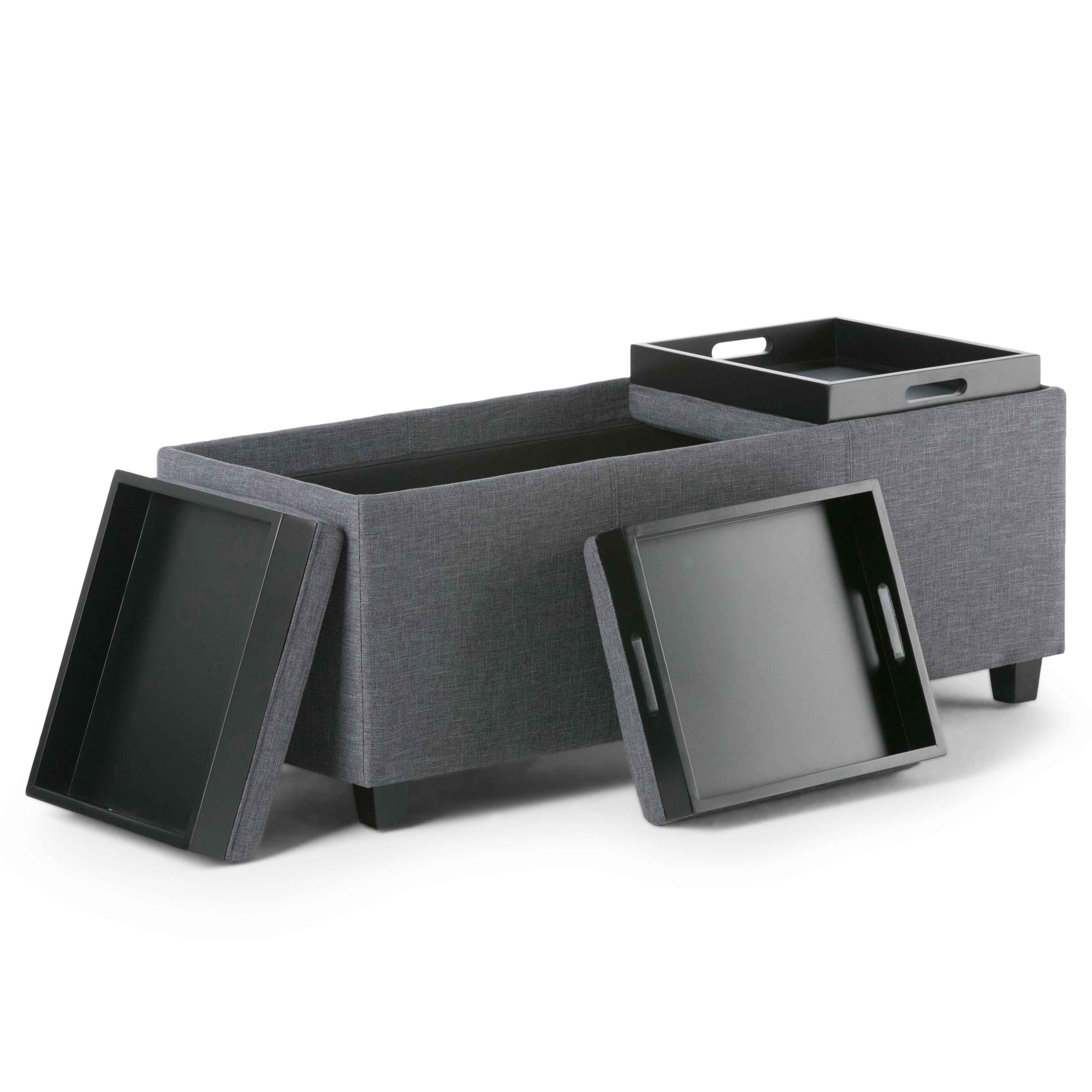 42" Dark Brown and Slate Gray Upholstery Storage Ottoman