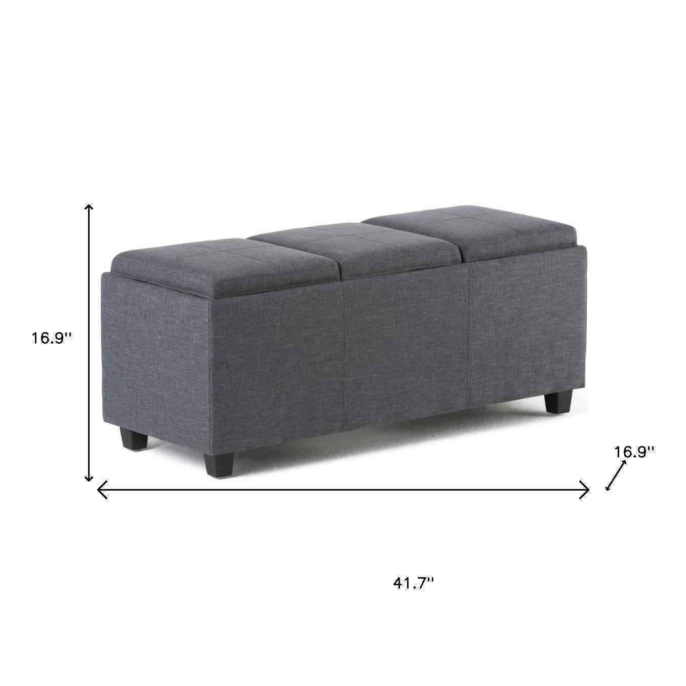42" Dark Brown and Slate Gray Upholstery Storage Ottoman