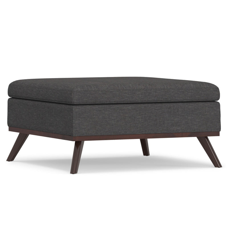 36" Gray and Brown Linen Cocktail Ottoman With Storage