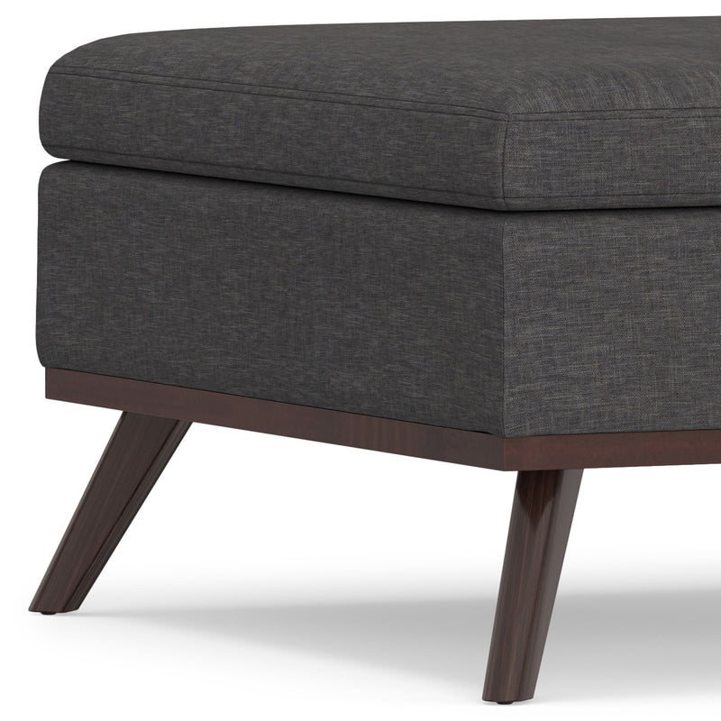 36" Gray and Brown Linen Cocktail Ottoman With Storage