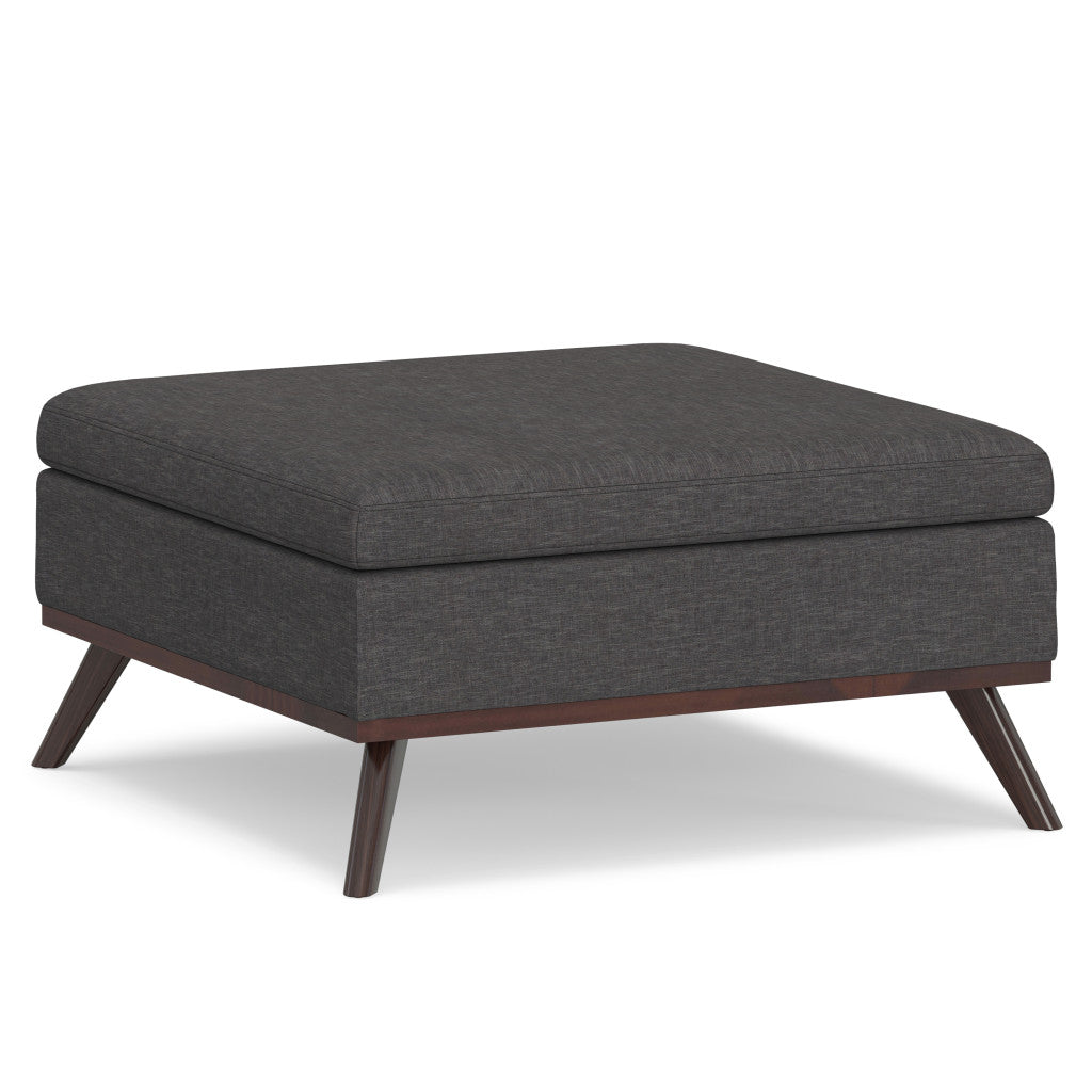 36" Gray and Brown Linen Cocktail Ottoman With Storage