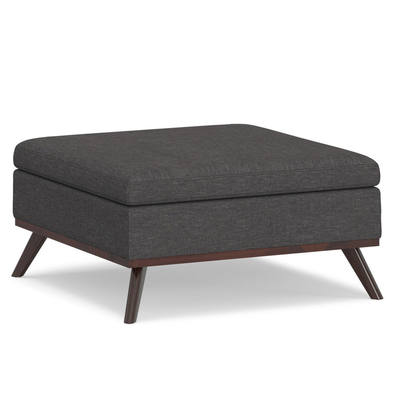 36" Gray and Brown Linen Cocktail Ottoman With Storage
