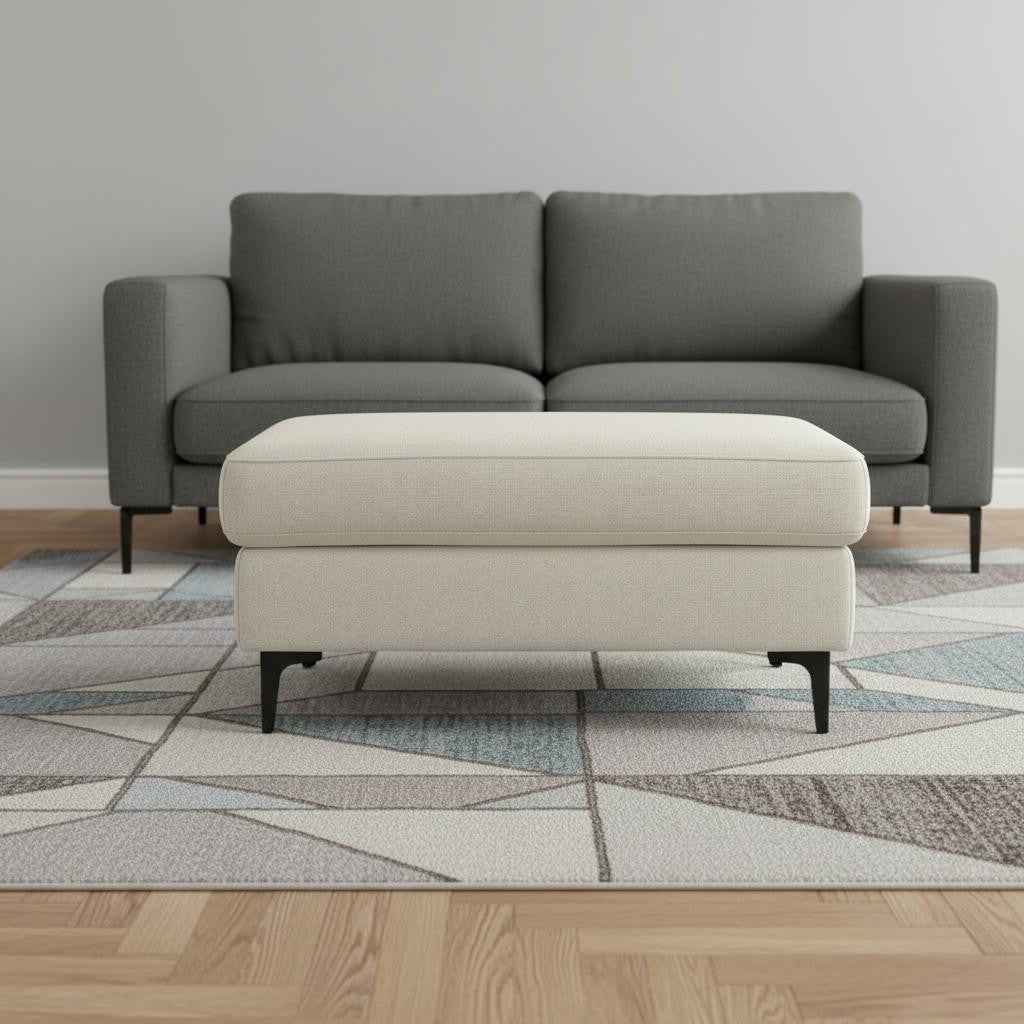 36" Cream and Black Fabric Ottoman