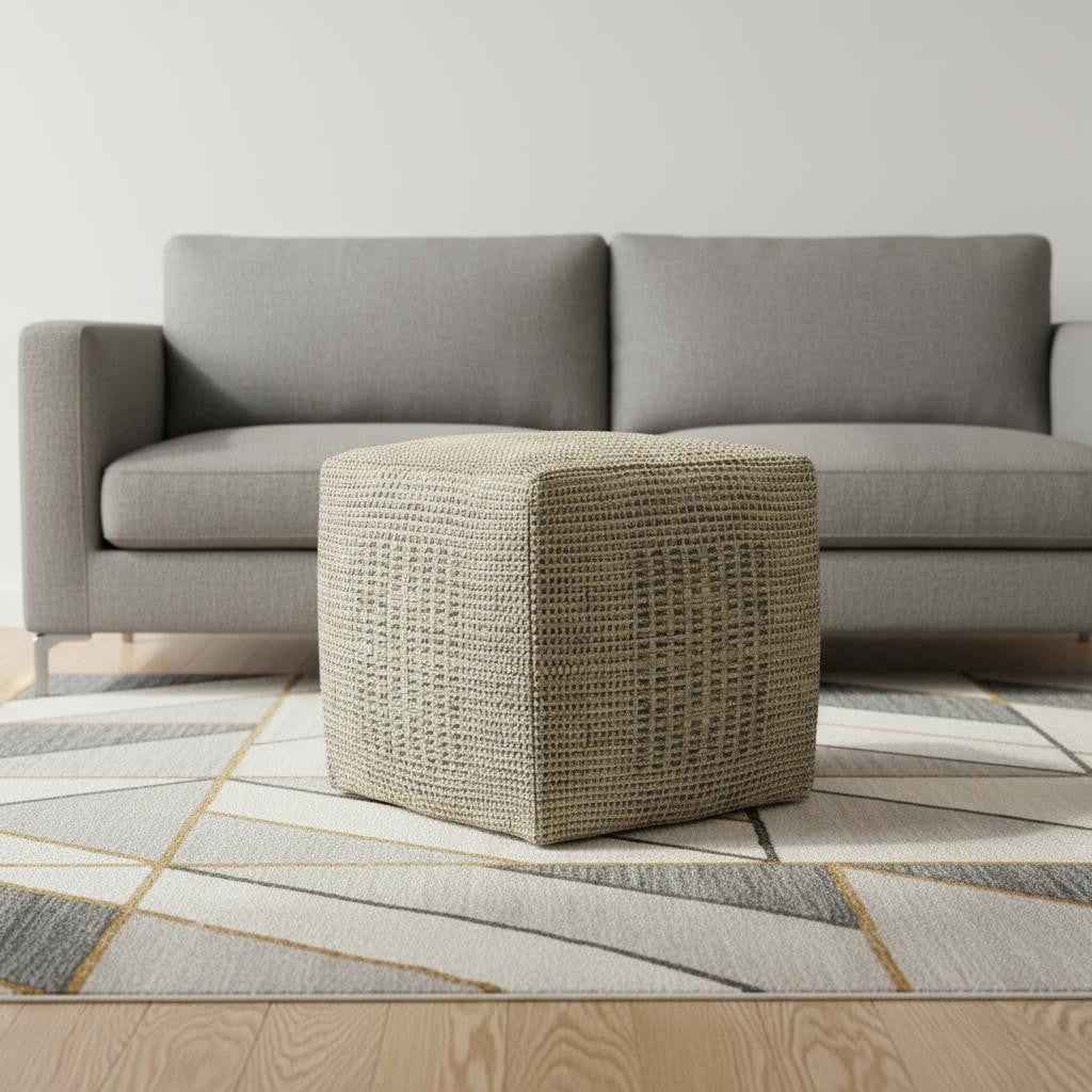 18" Off White Jute Pouf Ottoman