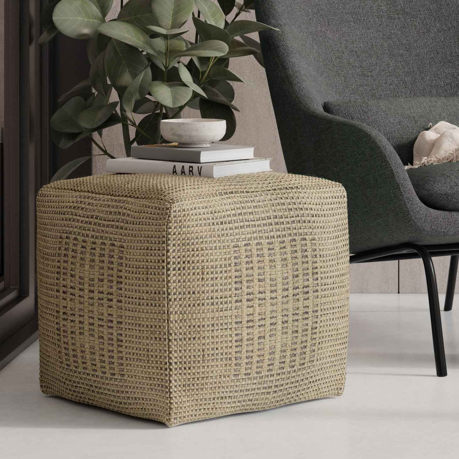 18" Off White Jute Pouf Ottoman