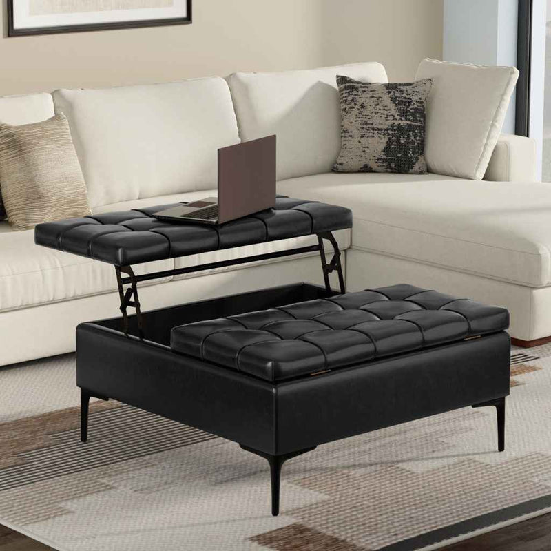 36" Black Upholstery Storage Ottoman