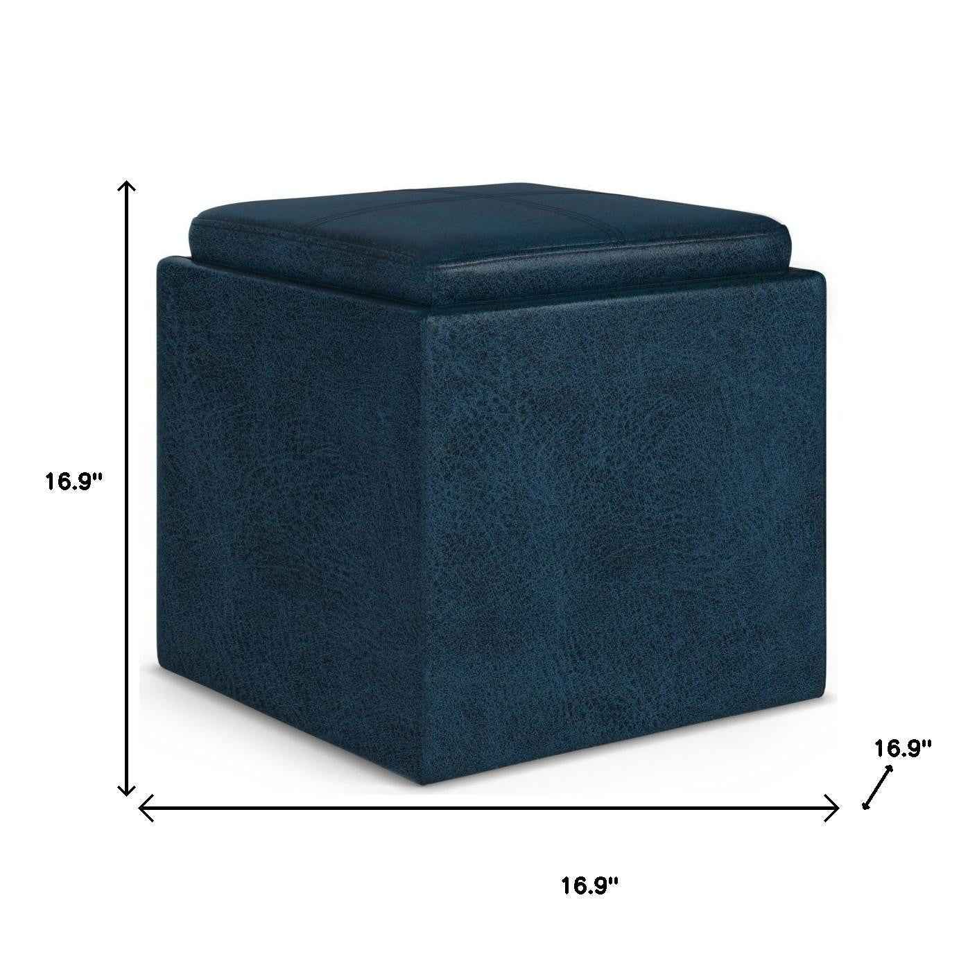 17" Blue Upholstery Storage Ottoman