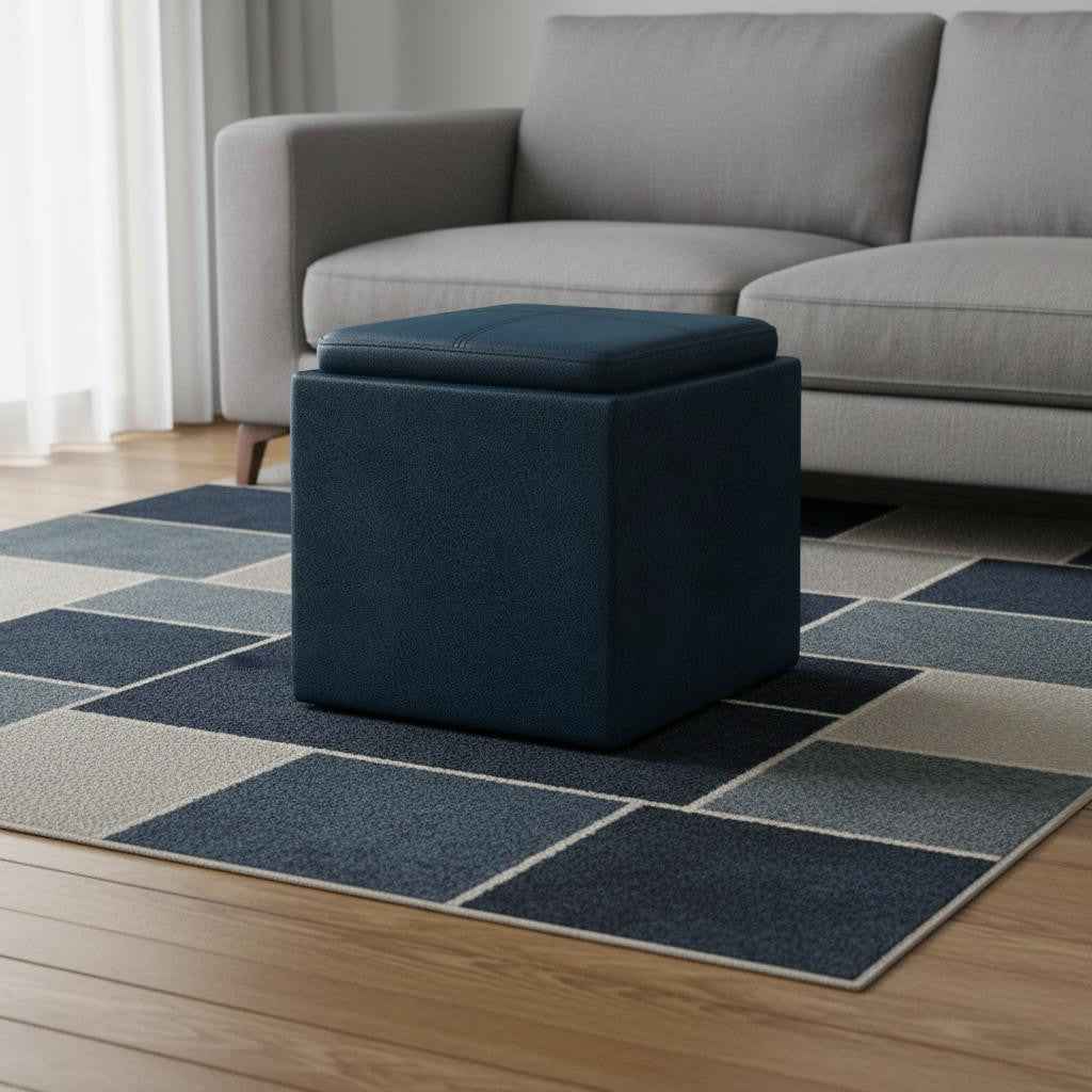 17" Blue Upholstery Storage Ottoman