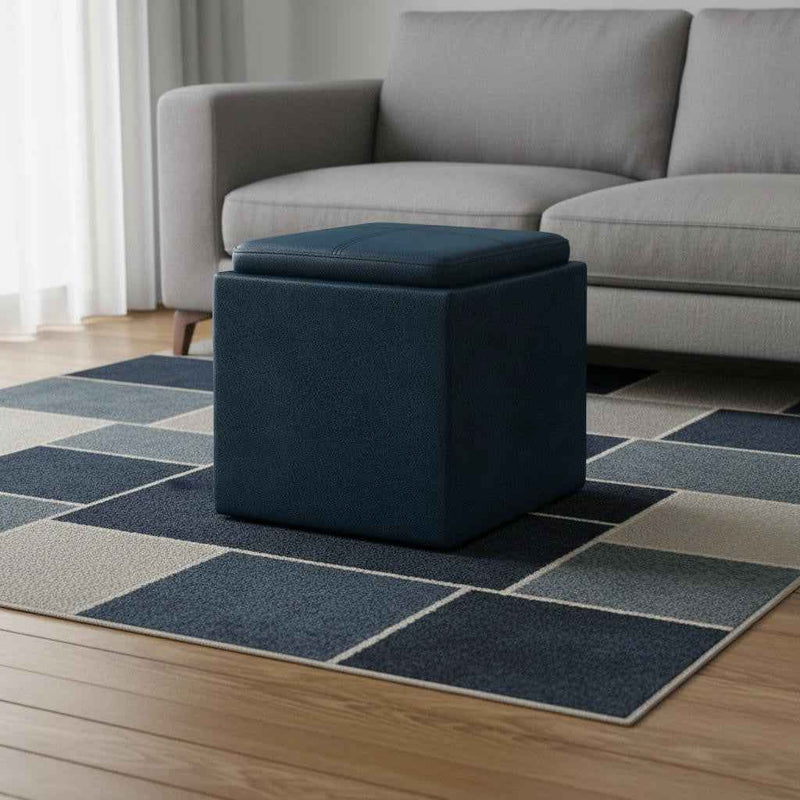 17" Blue Upholstery Storage Ottoman