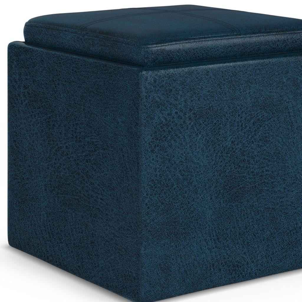 17" Blue Upholstery Storage Ottoman