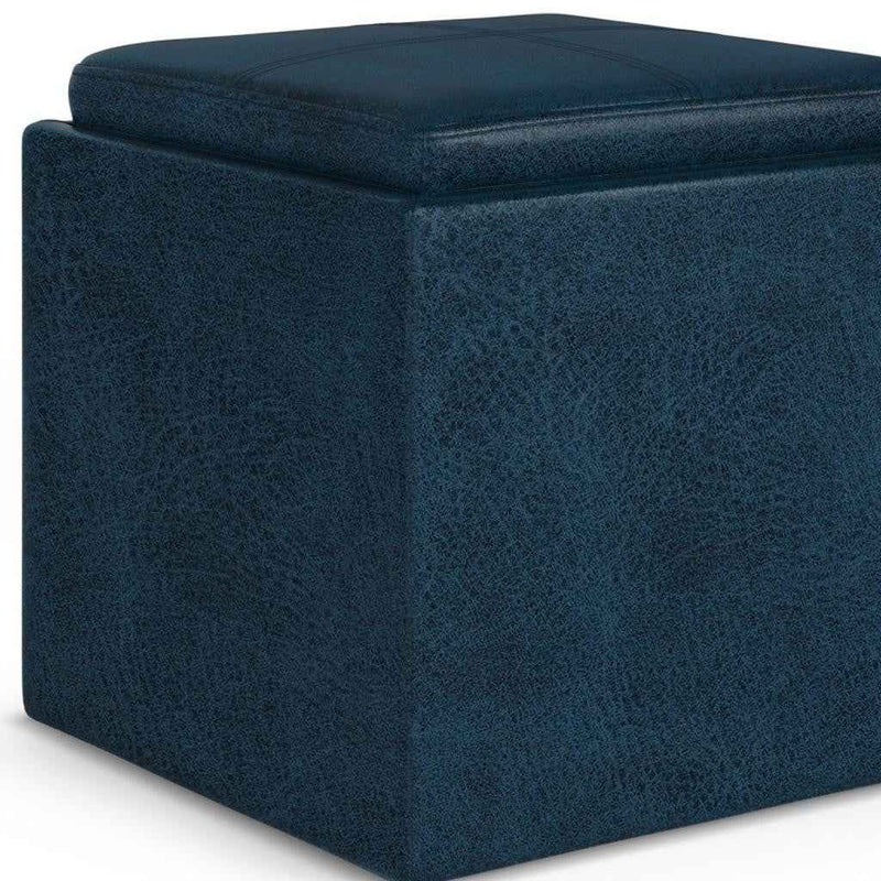 17" Blue Upholstery Storage Ottoman