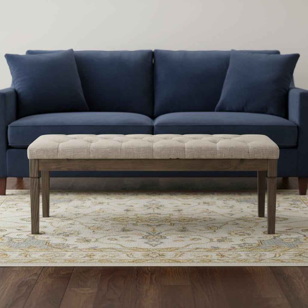 48" Natural and Brown Fabric Ottoman