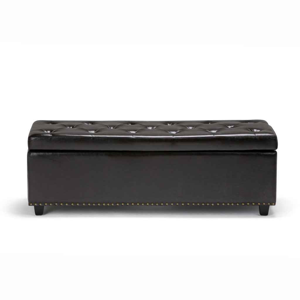 48" Dark Brown and Coffee Upholstery Storage Ottoman
