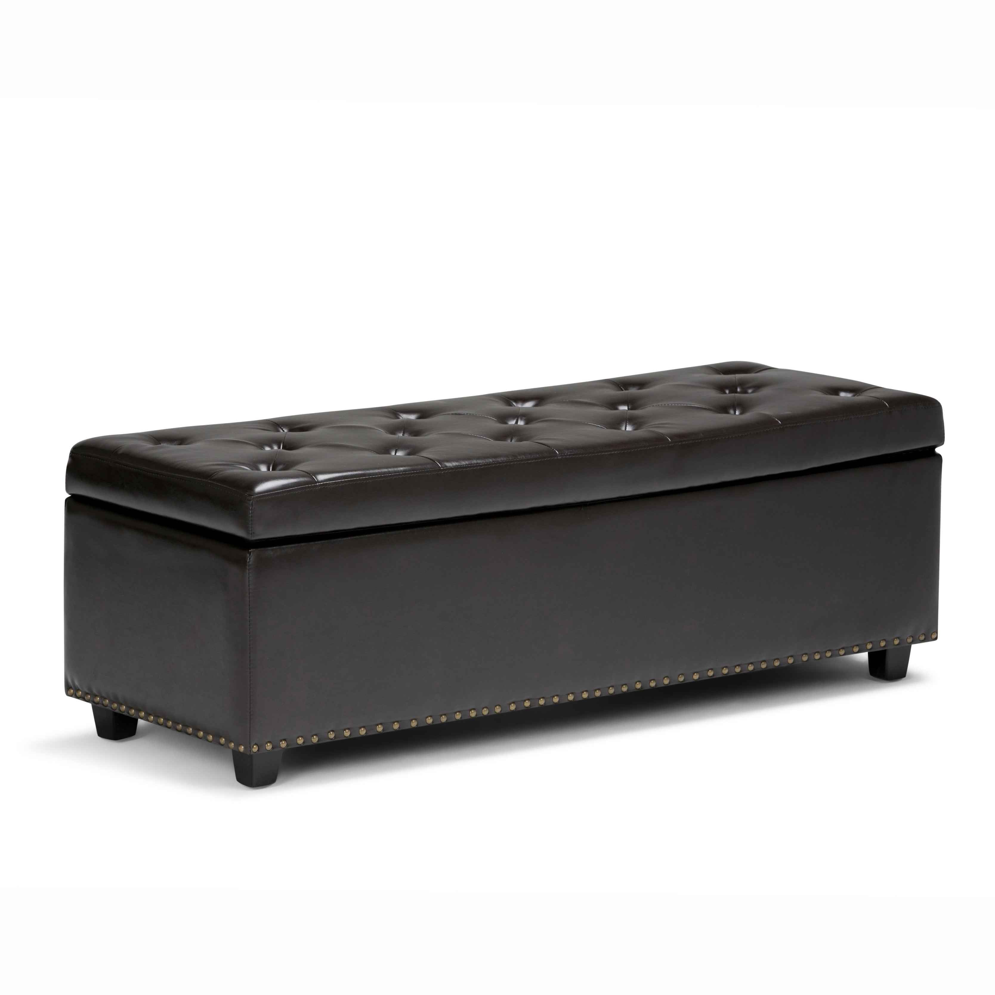 48" Dark Brown and Coffee Upholstery Storage Ottoman
