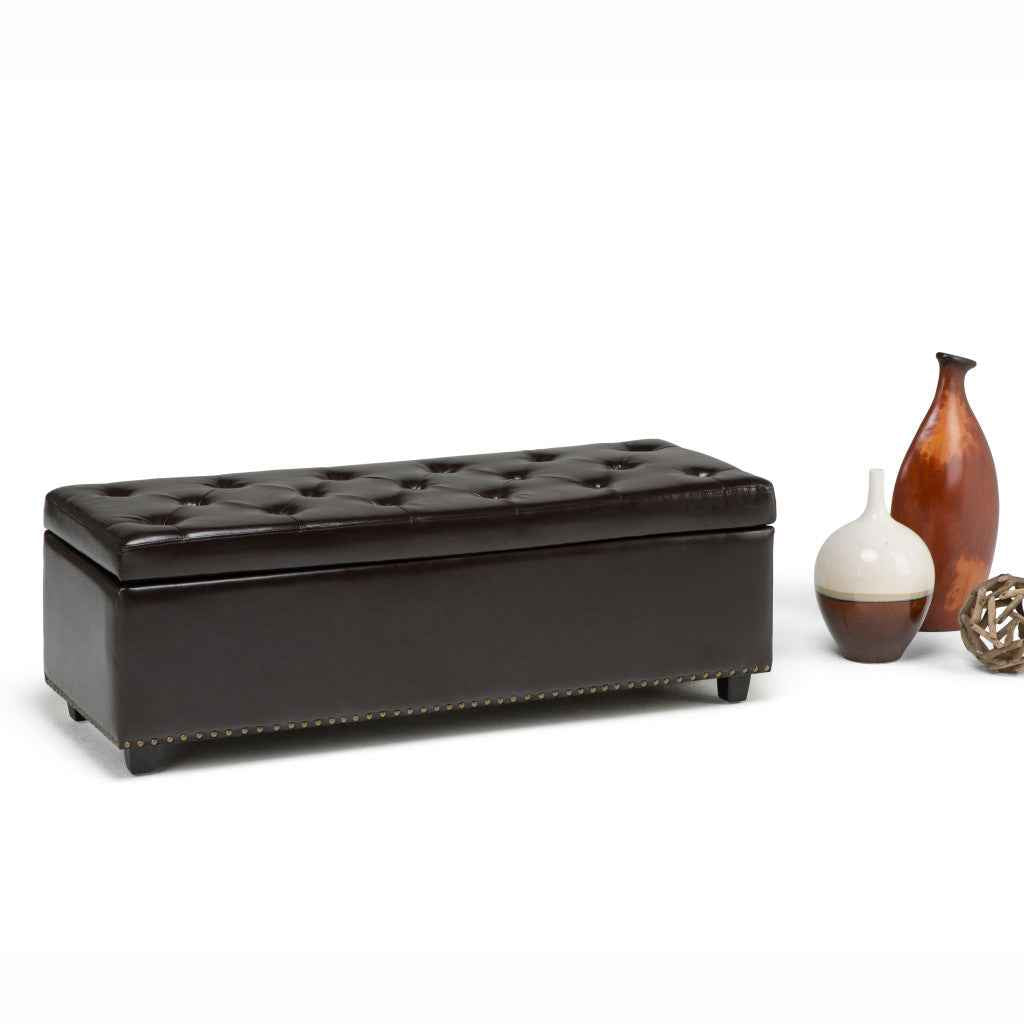 48" Dark Brown and Coffee Upholstery Storage Ottoman