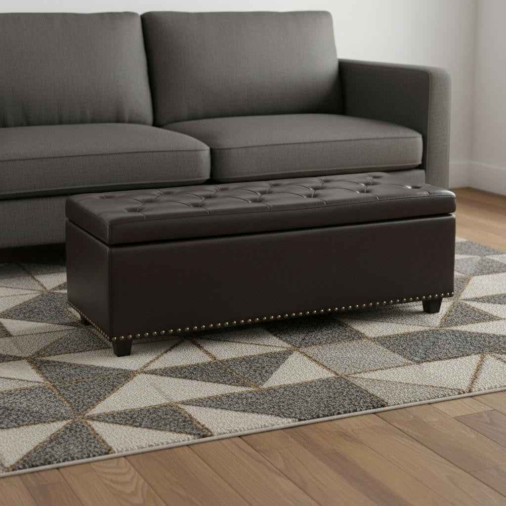 48" Dark Brown and Coffee Upholstery Storage Ottoman