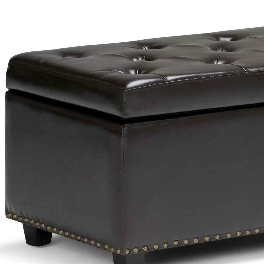 48" Dark Brown and Coffee Upholstery Storage Ottoman