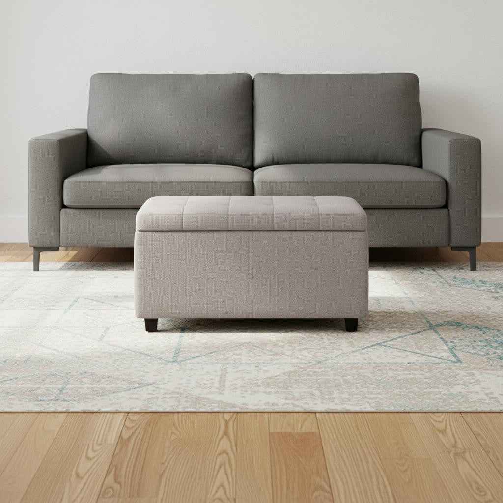 34" Dark Brown and Cloud Upholstery Storage Ottoman