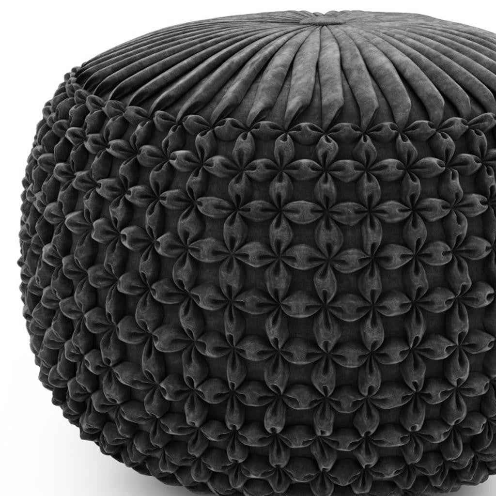 20" Gray Velvet Round Pouf Ottoman
