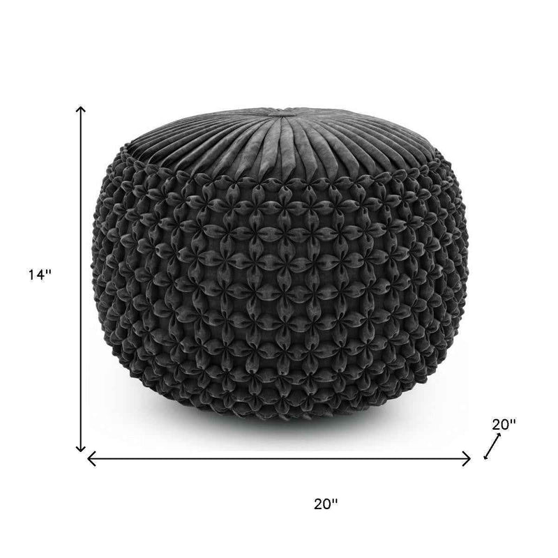 20" Gray Velvet Round Pouf Ottoman