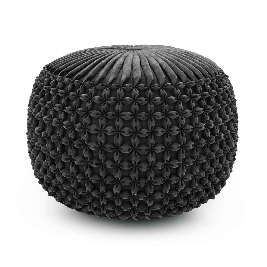 20" Gray Velvet Round Pouf Ottoman