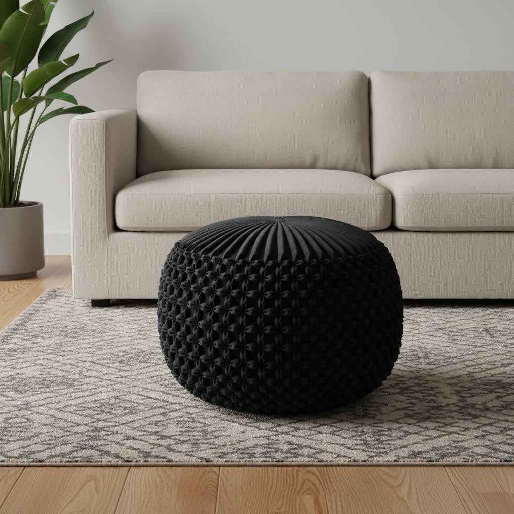 20" Gray Velvet Round Pouf Ottoman