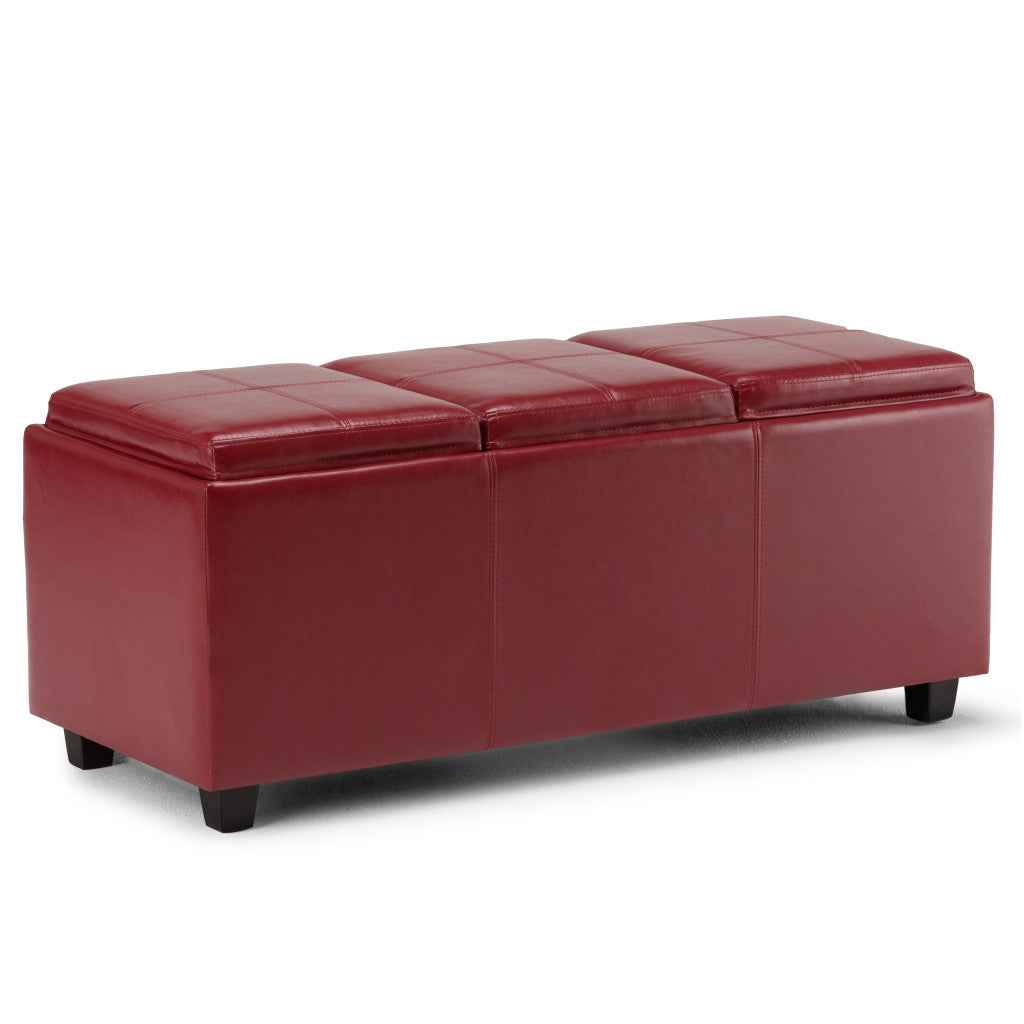 42" Dark Brown and Red Upholstery Storage Ottoman
