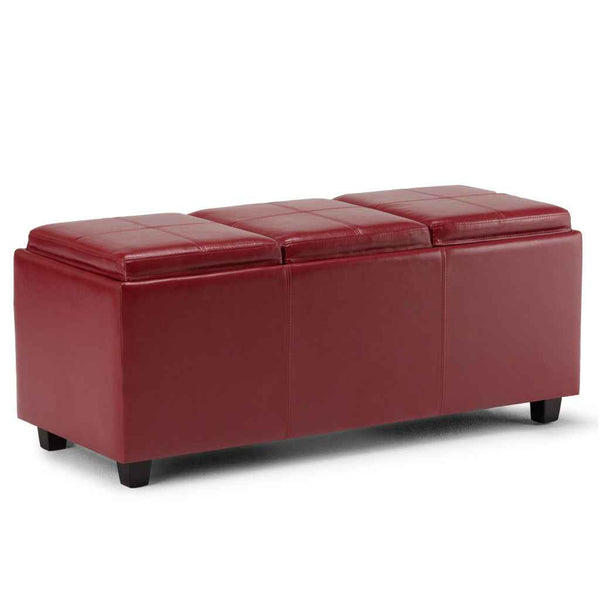 42" Dark Brown and Red Upholstery Storage Ottoman