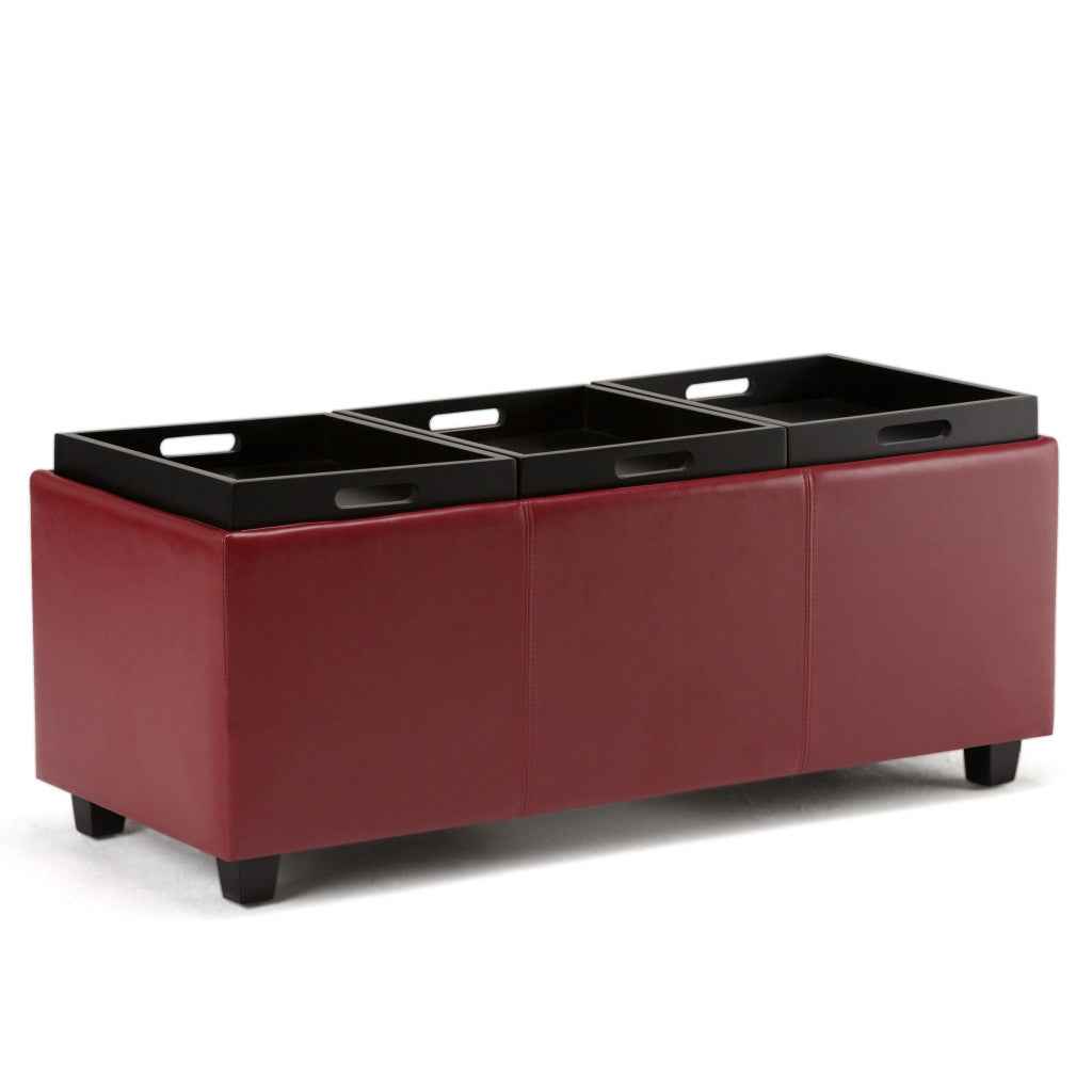 42" Dark Brown and Red Upholstery Storage Ottoman