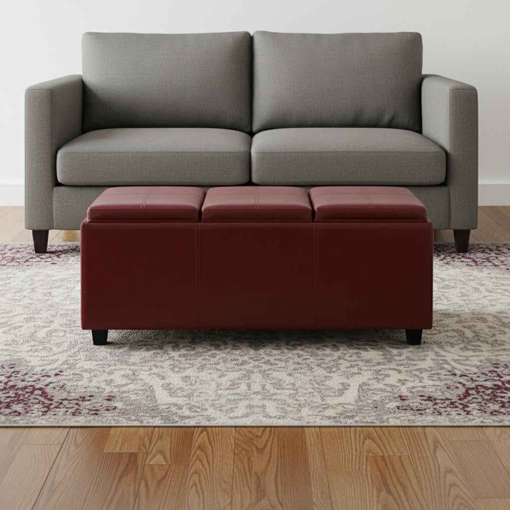 42" Dark Brown and Red Upholstery Storage Ottoman