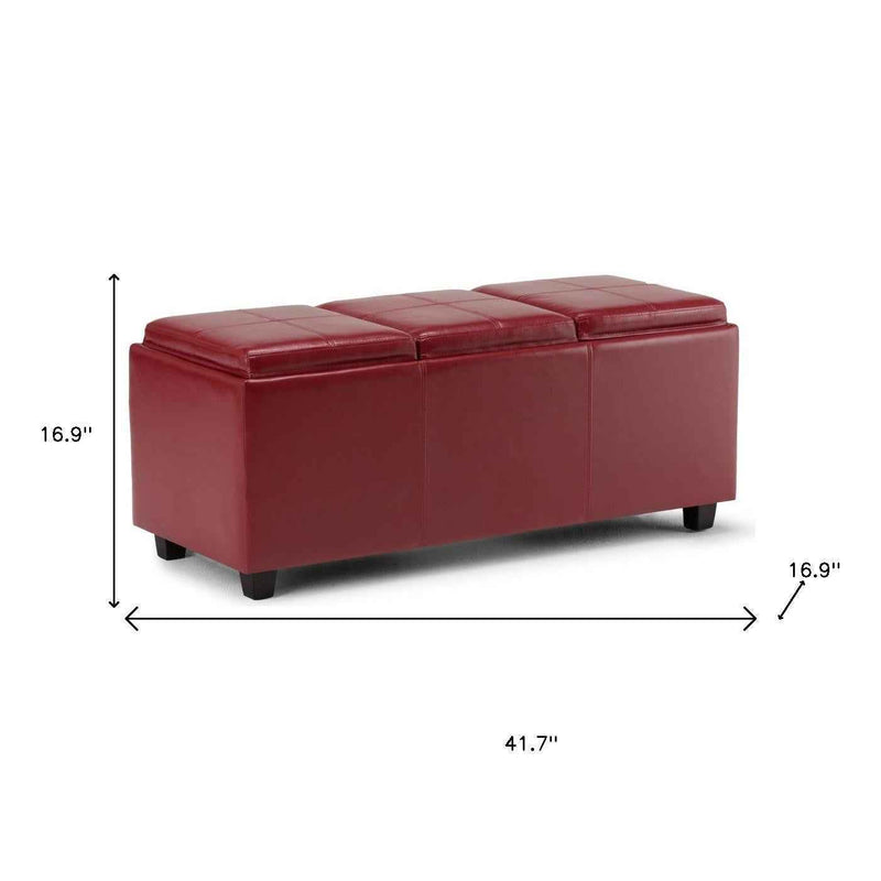 42" Dark Brown and Red Upholstery Storage Ottoman