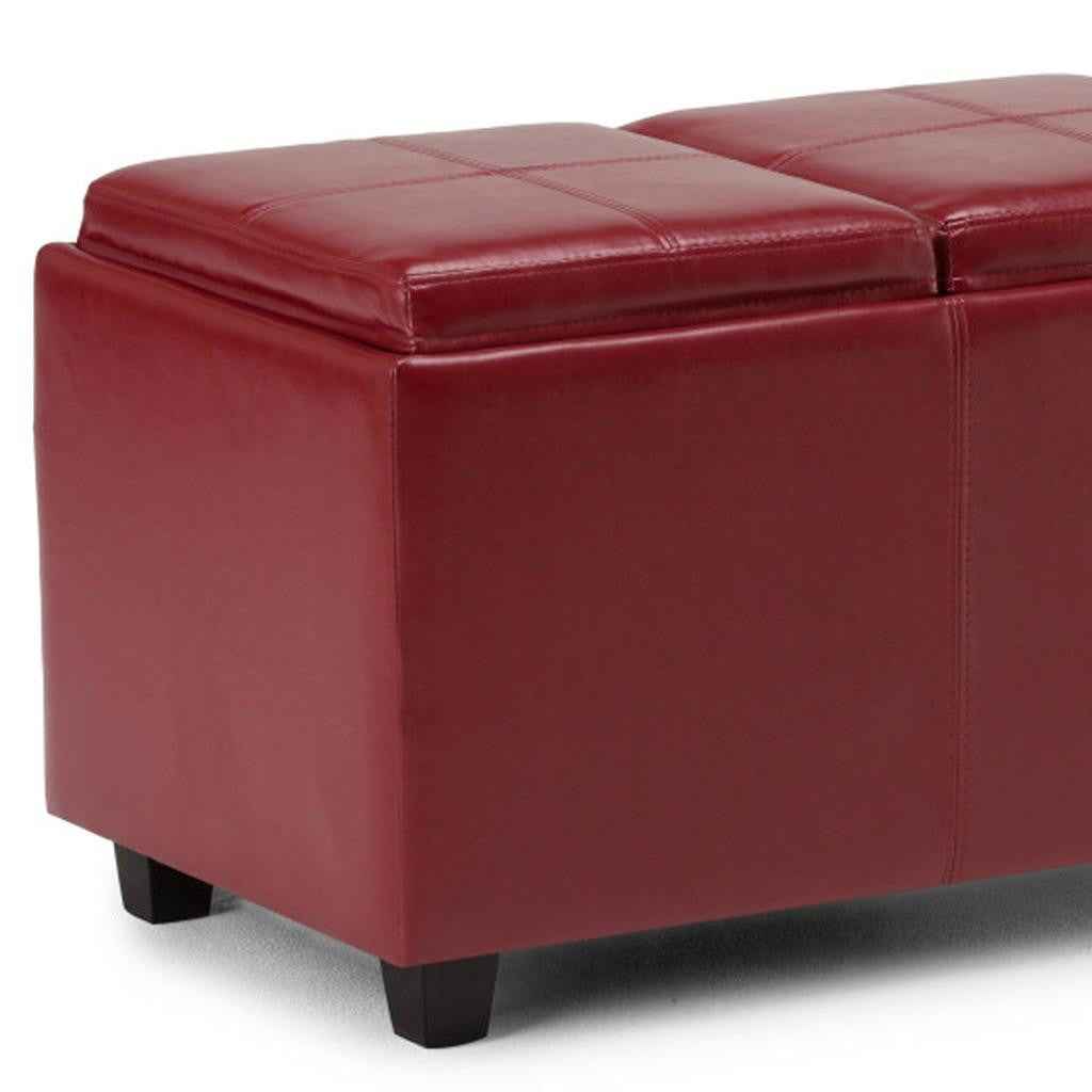 42" Dark Brown and Red Upholstery Storage Ottoman